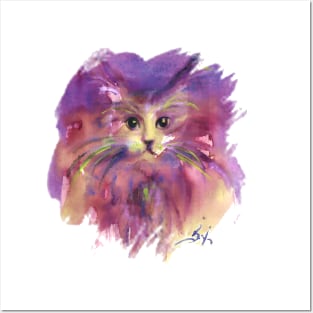 KITTY CAT PORTRAIT IN PURPLE Watercolor Posters and Art